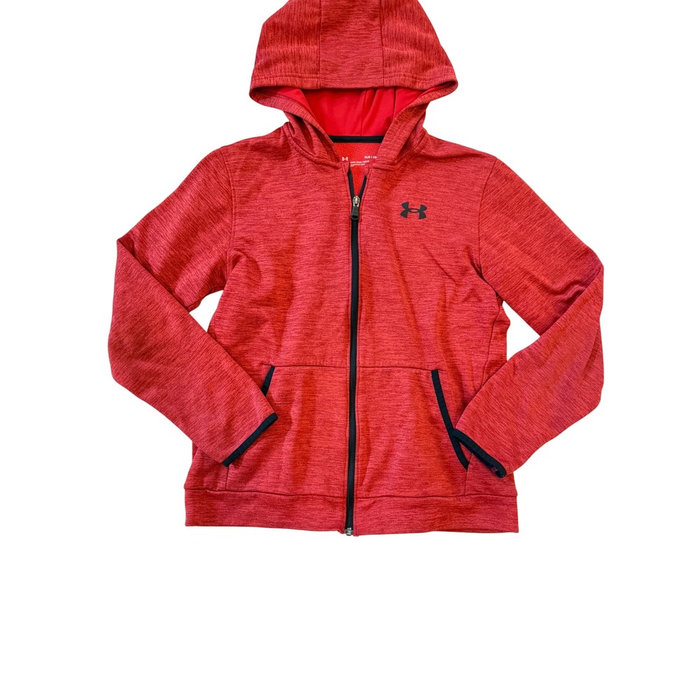 Under Armour Boys Red Heather ColdGear Full Zip Hoodie Fleece Jacket Size Large
